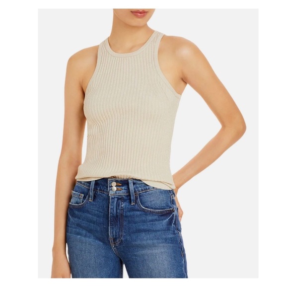 Tops | Metallic Gold Silver Ribbed Knit Tank Top | Poshmark